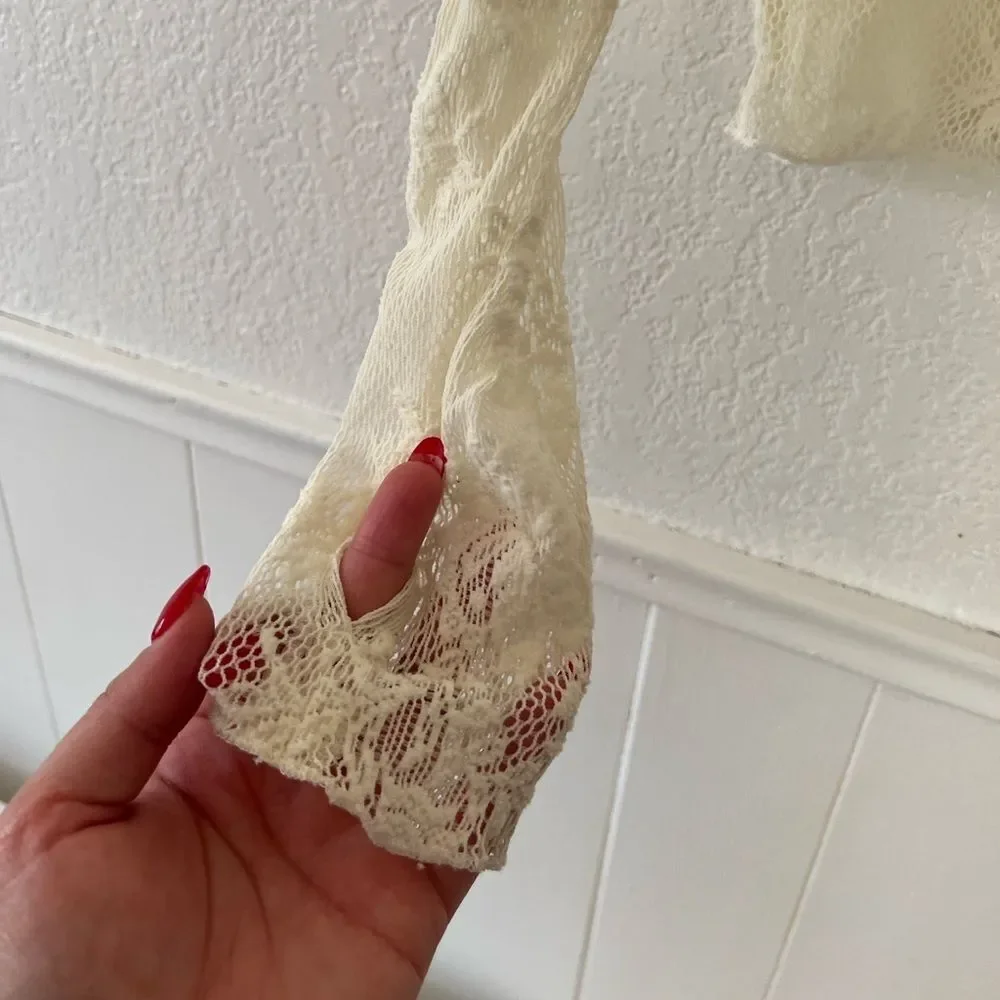 Free People Romantic lace detail mesh boho off white top S